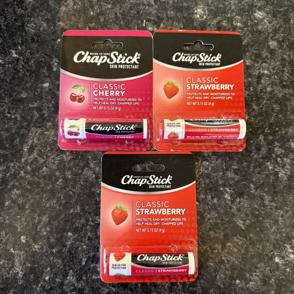 Chapstick 3 Pack Strawberry & Cherry‎ Classic Skin Protection